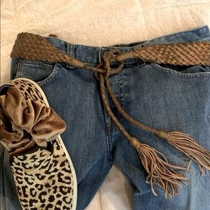 Bronze woven Leather Belt w/ Tassels 35 1/2” long